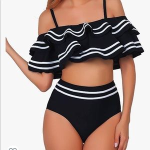 Black and white ruffle swimsuit